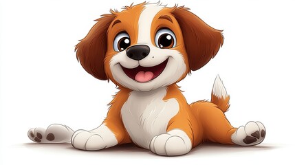 Obraz premium Playful dog clip art with big eyes on a white background, cartoon style