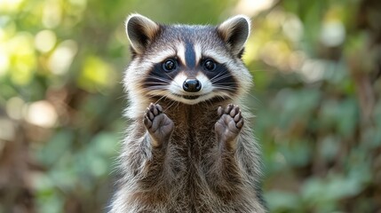 Obraz premium Raccoon holding something in its paws on a white background, detailed and lifelike