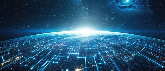 Futuristic Earth: Global Network, Cyber Space, Blue & White Interface