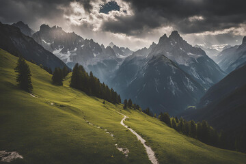 Obraz premium View of beautiful moody landscape in the Alps.