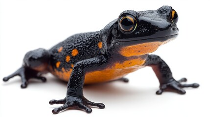 Salamander crawling on a white background, showcasing its smooth, wet skin