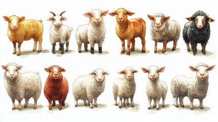 Set of farm animal clipart on a white background, including pigs and sheep