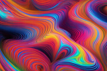 Fototapeta premium Psychedelic swirls of neon colors captured in a 3d refraction through glass, creating a hypnotic and otherworldly abstract pattern