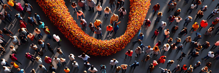 A Colorful, Floral Path Divides a Diverse Crowd of People