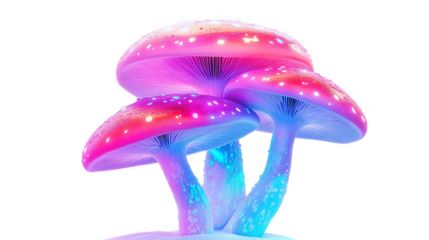 A colorful mushroom with pink, purple, and blue colors. The mushroom is surrounded by a white background