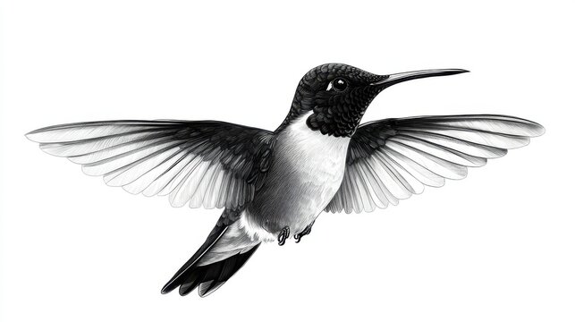 recommend clip art: Silhouette of a ruby-throated hummingbird on a white background, elegant outline