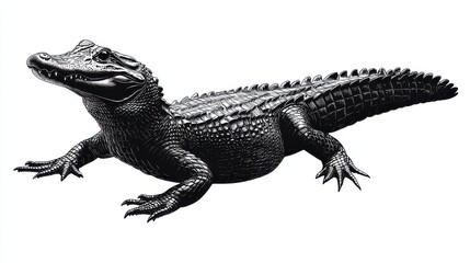 Fototapeta premium Silhouette of an alligator on a white background, long and sleek
