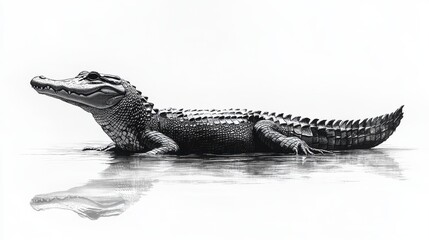 Naklejka premium Silhouette of an alligator on a white background, long and sleek