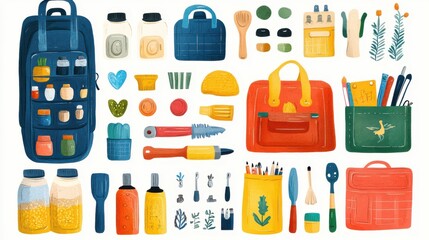 Simple and colorful clipart of everyday objects on a white background