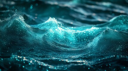 Naklejka premium Sparkling Teal Water Waves with Bokeh