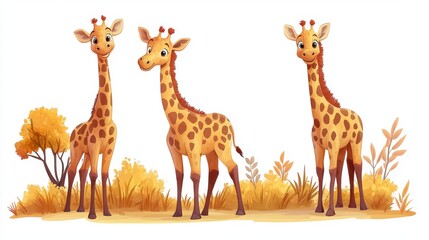Obraz premium Tall giraffe clipart with a long neck on a white background, cartoon style
