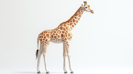 Obraz premium Tall giraffe clipart with a long neck on a white background, cartoon style