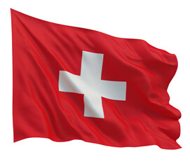 3D Switzerland flag waving on transparent background