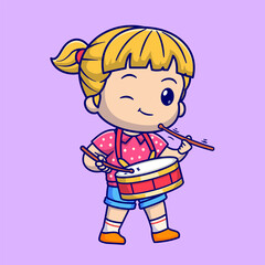 Cute Girl Playing Drum with Stick Cartoon Vector Icon
Illustration. People Music Icon Concept Isolated Premium
Vector. Flat Cartoon Style