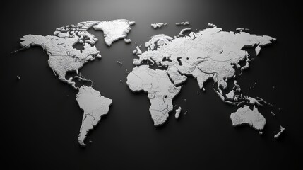 white world map in depth, clipart, in black background © sa-photo