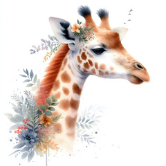 흰 배경, 기린, 수채화 (White background, giraffe, water colour)