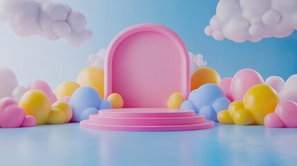 Empty 3D cartoon background for kids, colorful landscape, vibrant and playful setting