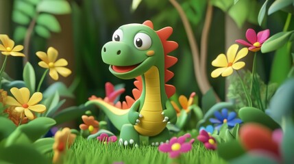 Fototapeta premium Empty 3D cartoon background for kids, colorful landscape, vibrant and playful setting