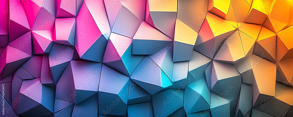 Poster abstract background with 3d triangles in vibrant colors