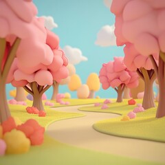 Empty 3D cartoon background for kids, colorful landscape, vibrant and playful setting
