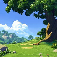 Naklejka premium Empty 3D cartoon background for kids, colorful landscape, vibrant and playful setting