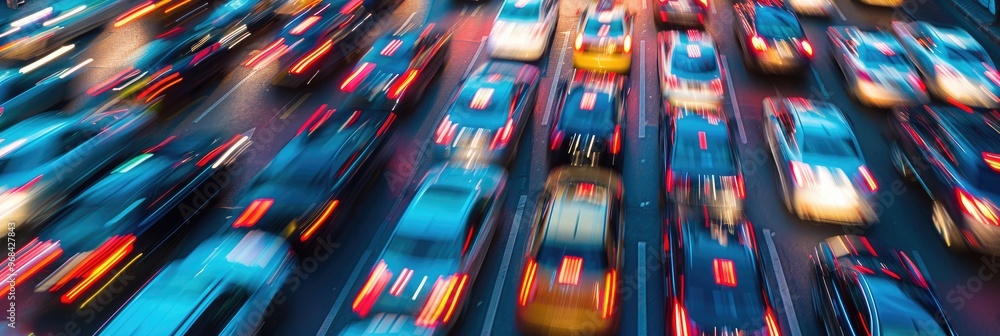 Poster aerial view of busy traffic with motion blur effect