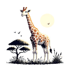 Fototapeta premium 기린, 픽셀아트 (Giraffe, pixel art)