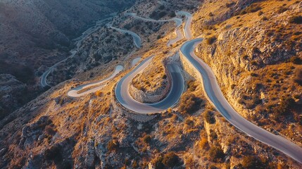 Aerial view of winding mountain road