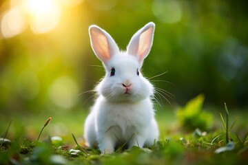 Obraz premium White Rabbit in Green Grass.