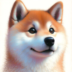 Obraz premium 흰 배경, 시바이누, 파스텔화 (White background, Shiba Inu, pastel painting)