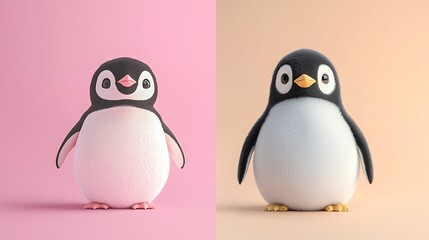 Obraz premium A 3D penguin waddling with a soft pastel background on the right, symbolizing the charming residents of zoo exhibits