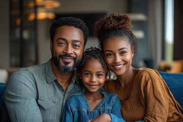 Familia Feliz no sófa da Sala