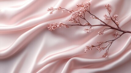 Naklejka premium Delicate Pink Flowers Resting on a Smooth Pink Satin Fabric