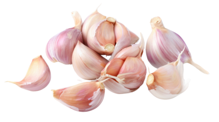 Delicious garlic cloves on transparent background