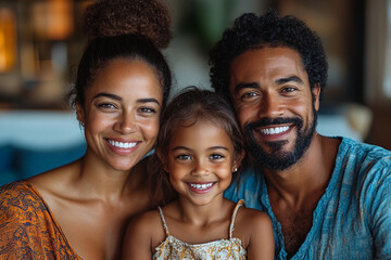 Fototapeta premium Familia Feliz no sófa da Sala