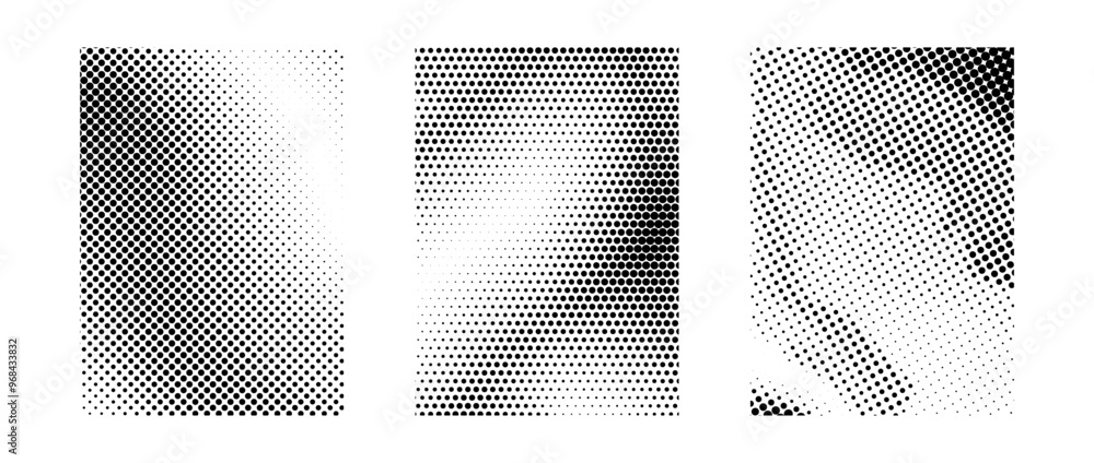 Aufkleber black and white grunge halftone gradient set. gritty sand noise texture collection. retro dotted pix