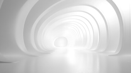 Obraz premium Abstract White Tunnel with Curved Shapes, Minimalist Architecture, 3D Rendering of White Shapes, 