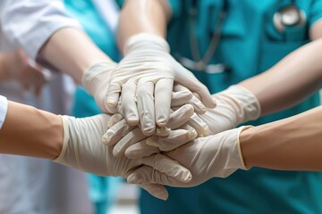 Group of Surgeon medical team coordinate Stacking Hands.Team of doctors and nurses work together to fight against diseases and viruses