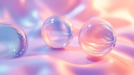 Three Transparent Spheres on a Pink and Purple Gradient Surface