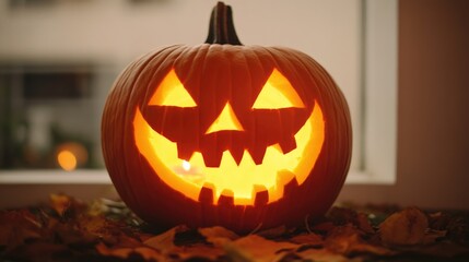 Fototapeta premium Halloween night scene with glowing jack-o'-lanterns and pumpkins in a spooky setting