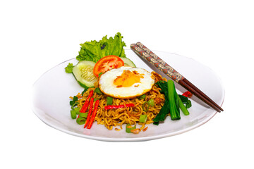 Fried Noodle fried mie on white Isolated Background