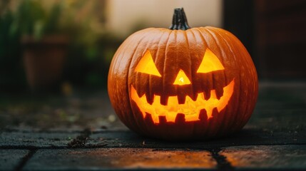 Obraz premium Halloween night scene with glowing jack-o'-lanterns and pumpkins in a spooky setting