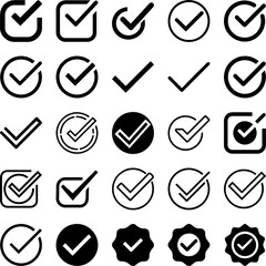 checkmark vector, checkmark icon set, approved symbol, checked checkbox mark, checkmark set, editable line.