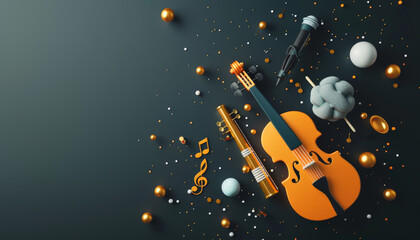 Fototapeta premium Abstract Music Composition with Violin and Golden Spheres