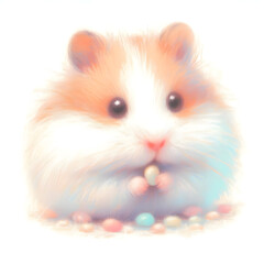 흰 배경, 햄스터, 파스텔화 (White background, hamster, pastel painting)