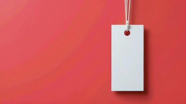Blank white tag hanging on a red background