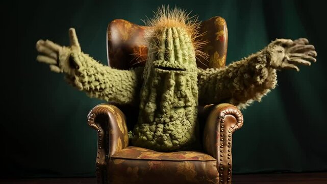Cactus character in the role of a life coach, offering advice in a humorous and imaginative scene