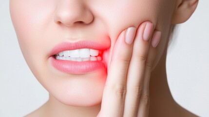 Obraz premium Woman Holding Cheek in Pain Toothache Dental Problem