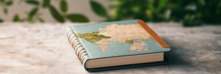 A beautifully crafted travel journal featuring a custom map design on the cover, perfect for documenting your adventures, recording memories, and preserving your travel experiences.