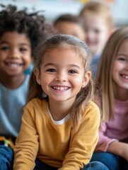 A group of children are smiling and posing for a picture